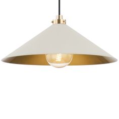 a white and gold pendant light hanging from the ceiling