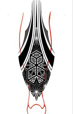 an abstract tattoo design with red and black lines