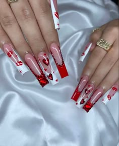 45+ Nails Ideas Christmas: The Magic Of The Christmas Manicures 2023 | Christmas Nail Ongles Bling Bling, Vday Nails, Long Acrylic Nail Designs, Nail Designs Valentines, Hari Valentine, French Acrylic Nails, Acrylic Nails Coffin Pink