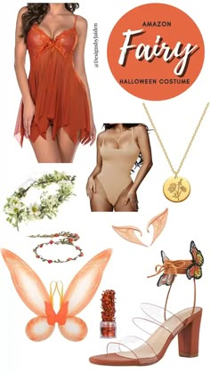 a woman in an orange swimsuit and butterfly wings is featured on the cover of amazon's fairy halloween costume