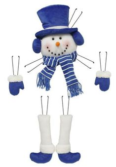 a snowman is wearing blue and white socks