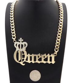 "Necklace for women Personalized Gift Chain Material: Alloy Metal Gold Plated Pendant Size : 3.5\" x 2.25\" Chain Length: 10mm/18\" or 20\" Link Chain" Crown Queen, Chain Fashion, Necklace Brands, Chain Choker Necklace, Chain Necklaces, Cuban Chain, Chain Choker, Hip Hop Fashion, Chain Link Necklace