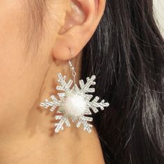 This Unique Pair Is A Wonderful Addition To Your Wardrobe And Your Style; Sure To Get Lots Of Compliments! Great For Christmas, Parties, Holidays, Winter, Gifts, Kwanzaa, Hanukkah, Or Anytime! Gsun39504000m4a Elegant White Earrings For Holiday, Elegant White Holiday Earrings, White Winter Party Jewelry, White Jewelry For Winter Holiday, White Dangle Earrings For Holiday, White Snowflake Earrings For Winter, White Snowflake Earrings For Christmas, Pom Pom Drop, Skull Fire