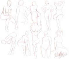 a line drawing of women in different poses and body shapes, from top to bottom