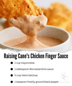 chicken finger sauce being held up in a bowl