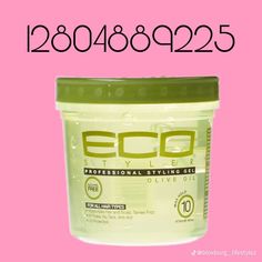 a container of eco styler olive oil on a pink background with the words eco styler