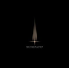 the logo for sky scraper is shown in black and gold on a dark background