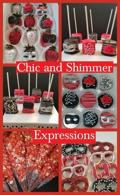 the collage shows different types of cookies and desserts on sticks, with text overlay that reads chic and shimmer expressions