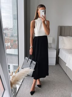 Shop Soft Tailored Pleated Panel Midaxi … and other curated products on LTK, the easiest way to shop everything from your favorite creators. Korean Fashion Women Dresses, Women Office Outfits, Business Casual Skirt, Work Dresses Outfits, Looks Pinterest, Teaching Outfits, Look Formal, Work Dresses For Women