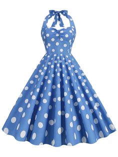 50s Wiggle Dress, Polka Dot Halter Neck Dress, 1950s Casual Outfits, 1950s Aesthetic Fashion, 50s Fashion For Women, 50s Nostalgia, Retro Dress 70s, Retro Attire, Drawing Memes