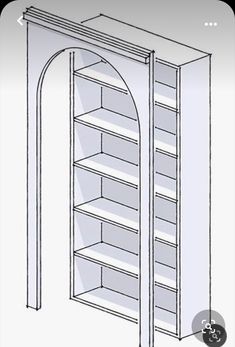 an open bookcase with shelves and doors on each side, viewed from the front