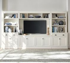 Aubrey Modular Media Collection Lamps On Entertainment Center, Bookcase Tv Unit Bookshelves, Built In Shelves Living Room Wood, Small Built In Entertainment Center, Built Ins Around Tv, Ikea Entertainment Center, Built In Entertainment Center, Entertainment Wall Units, Tv Cabinet Design