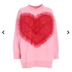 Pink Oversized Sweatshirt Size L Red Tulle Heart Vivetta Milan Tulle Ruffles, Embellished Sweatshirts, Heart Sweatshirt, Heart Sweater, Sweat Shirts, Heart On, Oversized Sweatshirt, Italian Fashion, Tie Dye Top