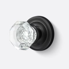 an image of a glass door knob on a white background with black handles and the handle is