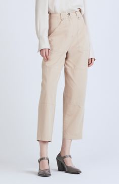 Rivet, feather-edge belt loops and patch pockets define these utilitarian pants featuring an ankle-cropped length cut from a supersoft cotton-based blend. Zip fly with double button closure 51% cotton, 49% tencel Dry clean Imported Utilitarian Style, Derek Lam 10 Crosby, Utility Pants, American Brand, Modern Wardrobe, Crop Pants, See By Chloe, Ankle Pants, Cinched Waist