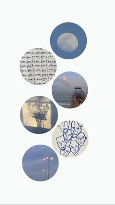 a collage of photos with the moon in the sky and some writing on it