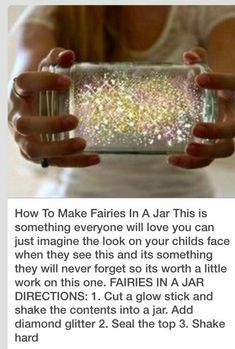 a woman holding a jar filled with glitter