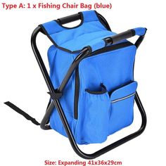 a blue cooler bag with two pockets on it