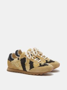 Tiger Print Bevilacqua Velvet and Suede Slim Runner Sneaker. Cushioned insole and lining in goat skin, tread in smooth rubber. Made in Italy. Tiger Sneakers, Tiger Shoes, Tiger Costume, Tiger Print, Boot Sandals, Sandals Heels, In Italy, Slippers, Velvet