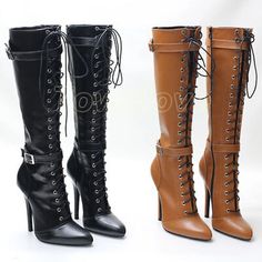 ad eBay - Women 14Cm High Heeled Pointed Toe Lace Up Knee Length Boots Vintage Shoes Clubs - Buy Now, click the link (eBay) Lace Up Heel Boots, Lane Boots, Knee Length Boots, Boots Vintage, Killer Heels, Crazy Shoes, Lace Up Heels, Book Decor, Cute Fits