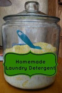 a glass jar filled with homemade laundry detergent