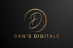 the logo for dan's digitals is shown on a black background with gold lettering