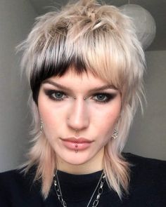 Edgy Hair Colour Ideas, Edgy Hair Accessories, Black And White Mullet Hair, Half Short Half Long Haircut, Colourful Mullet, Punk Mullet For Women, Edgy Hair Short, Punk Short Hair, Short Hair Edgy