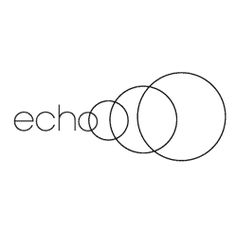 the logo for echo is shown in black and white, with three circles around it