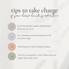 a white poster with the words tips to take charge of your house buying apartment on it