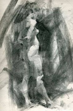 a black and white drawing of two people hugging each other in front of a tree