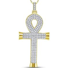 Indulge in the sophistication of opulent beauty with this stunning 10K Yellow Gold Ankh Cross Charm Pendant, a timeless piece that speaks volumes of elegance and cultural significance. This luxurious pendant, meticulously crafted in rich 10K yellow gold, exudes a radiant glow that perfectly complements the brilliance of its prong-set diamonds. The Ankh, an ancient Egyptian symbol of life and immortality, is reimagined here with contemporary flair, making it not only a piece of jewelry but a symb Ancient Egyptian Symbols, Ankh Cross, Egyptian Symbols, Life Symbol, Gold Cross, Cross Charms, Delicate Necklace, Everyday Jewelry, Diamond Stone