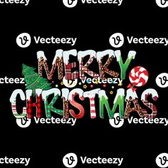 the words merry christmas are decorated with candy canes and pepperminks on a white background