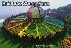 the rainbow sheep farm in minecraft with text overlay that reads, rainbow sheep farm