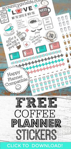 coffee planner stickers with the text free coffee planner stickers click to printable