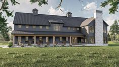 this is an artist's rendering of a modern farmhouse style house with two stories