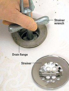 a person is fixing a drain in a sink with the strainer wrench attached