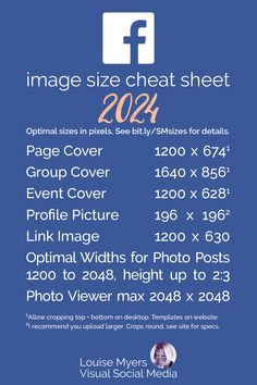 Social media marketers: Are you using the best Facebook image sizes? Visit blog for the latest FREE printable Social Media Sizes cheat sheet! Always-updated tips and sizes for Facebook, PLUS Pinterest, Instagram, Twitter, LinkedIn, YouTube. For small business owners, designers, and bloggers! Social Media Cheat Sheet, Facebook Marketing Strategy, Social Media Sizes, Best Facebook, Instagram Marketing Tips, Social Media Images, Search Engine Marketing, Facebook Image, Marketing Strategy Social Media