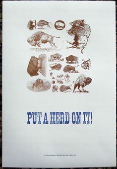 a poster with pictures of animals and words put a herd on it