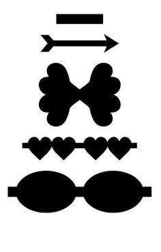 a black and white silhouette of sunglasses with hearts on them, an arrow pointing to the right