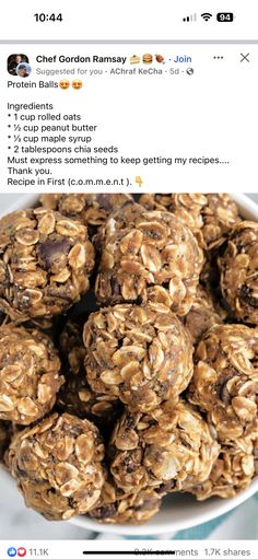 a bowl filled with oatmeal cookies on top of a table