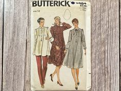 two women's dresses and one woman's blouse are shown in this sewing pattern