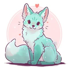 a cute little fox sitting in front of a pink background