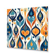 an orange and blue abstract painting on canvas