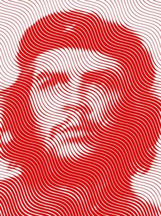 an abstract red and white background with wavy lines in the shape of a woman's head