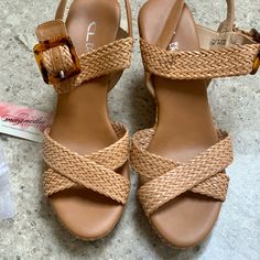 Chinese Laundry Purchased From Magnolia Boutique Tan Woven Wedge Sandals, New Never Worn, Open Toe, Vegan Leather, Tortoise Buckle, Sz. 8.5. These Are Roomy And Run A Tiny Bit Large In My Opinion. Gold Wedge Heels, Gold Wedges, Chinese Laundry, Wedge Sandal, Womens Shoes Wedges, Wedge Heels, Wedge Shoes, Wedge Sandals, Tortoise