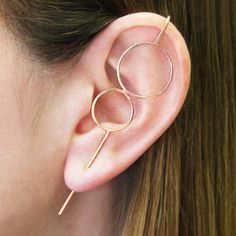 Rose Gold Plated Silver Double Circle Ear Climbers Gold Ear Crawlers, Single Piercing, Gold Ear Climbers, Ear Pins, Climber Earrings, Ear Climbers, Geometric Circle, Ear Cuffs, Cartilage Earrings