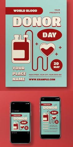 an advertisement for the world blood donor's day with two phones and one phone