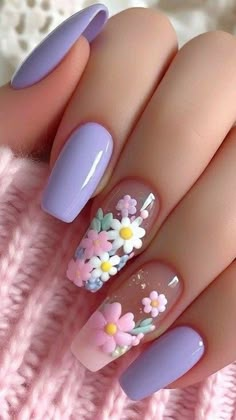 Lilac Purple Quinceanera Nails, Princesscore Dresses With Ruffles For Spring, Lavender Nails With 3d Flowers, Lilac Quinceanera Nails Butterfly, Nail Set Ideas, Luxury Off-shoulder Midi Dress With Floral Print, Tie Dye Nails, Nail Art Ombre, Nail Art Disney