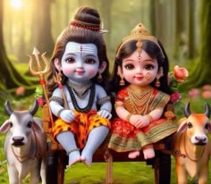 Cute Shiv Parvati, Shiv Parvati Cartoon, Bal Shiv, Hanumanji Images, Little Kanha Ji Images, Bullock Cart, Shiv Parvati, Cute Human, Baby Ganesha