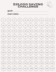 a printable worksheet for the $ 25, 000 saving challenge is shown